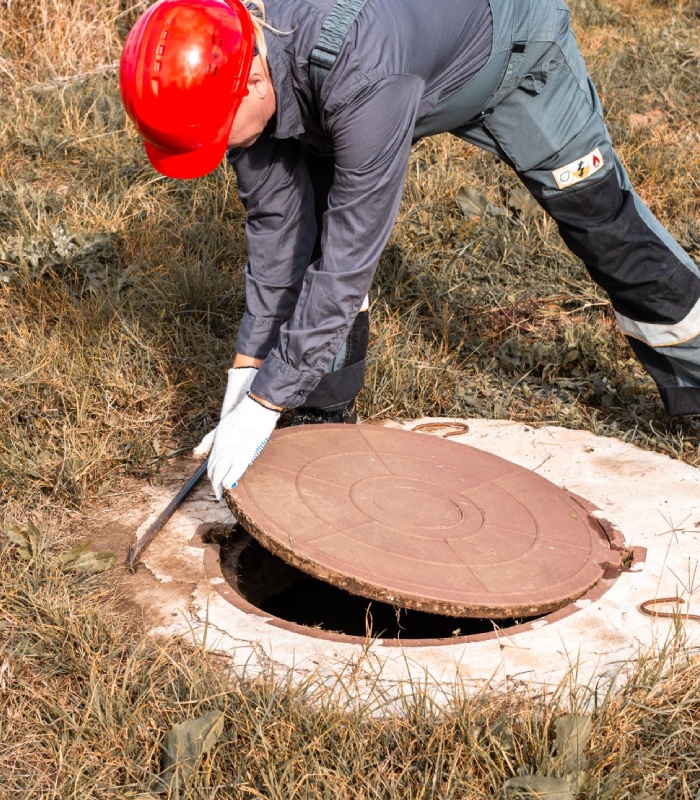 Technicien ouvrant un regard d’assainissement pour une intervention de débouchage de canalisation.